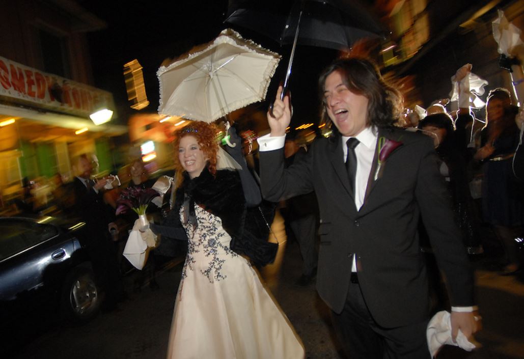 Sean Yseult and her husband, Chris Lee, in French Quarter after their wedding