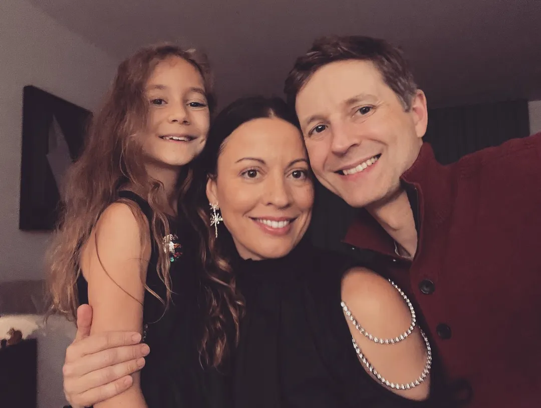 Kay Cannon with her husband, Eben Russell, and their daughter Evelyn Rose Russell