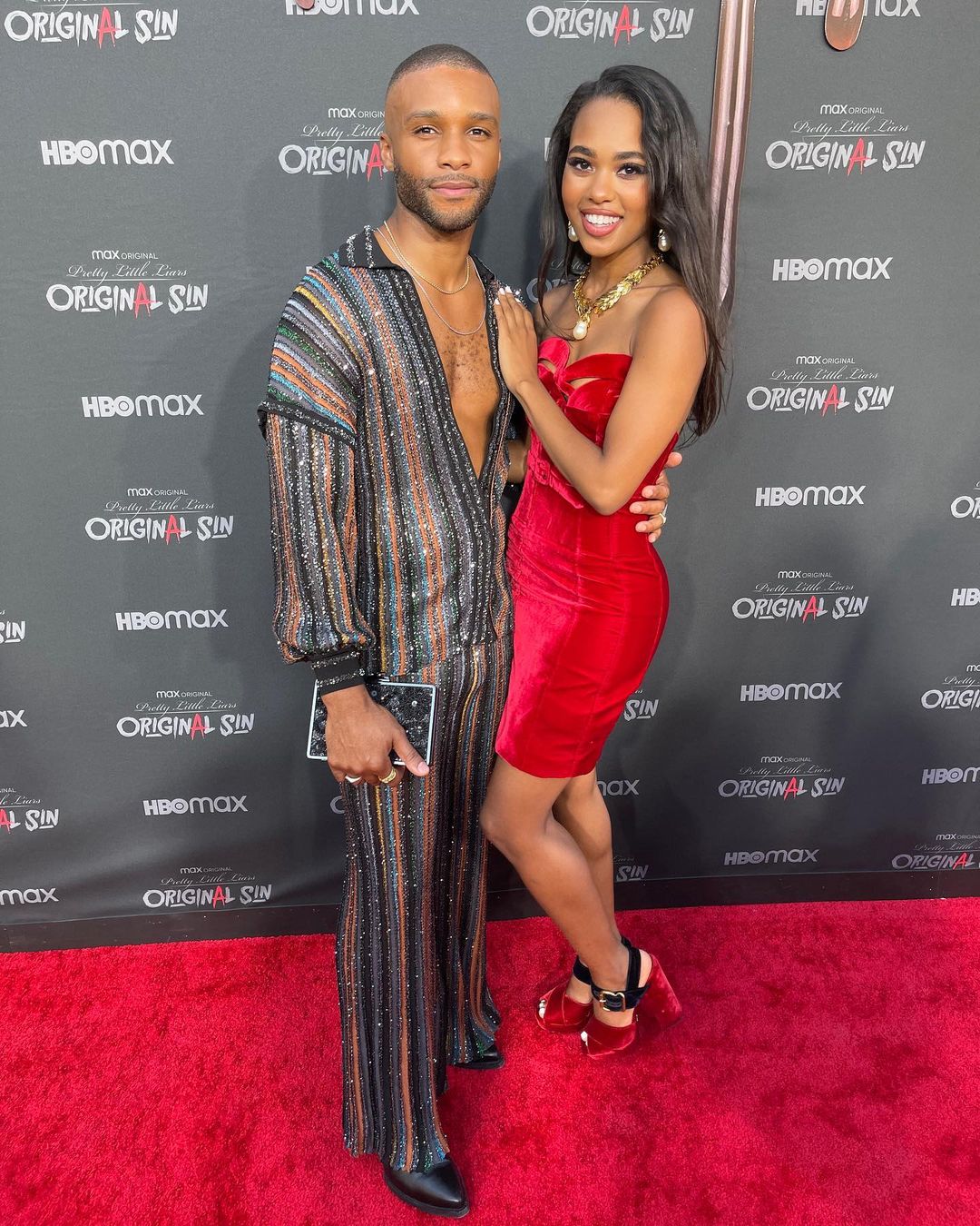 Dyllón Burnside with Zaria at Bloody red carpet event. 