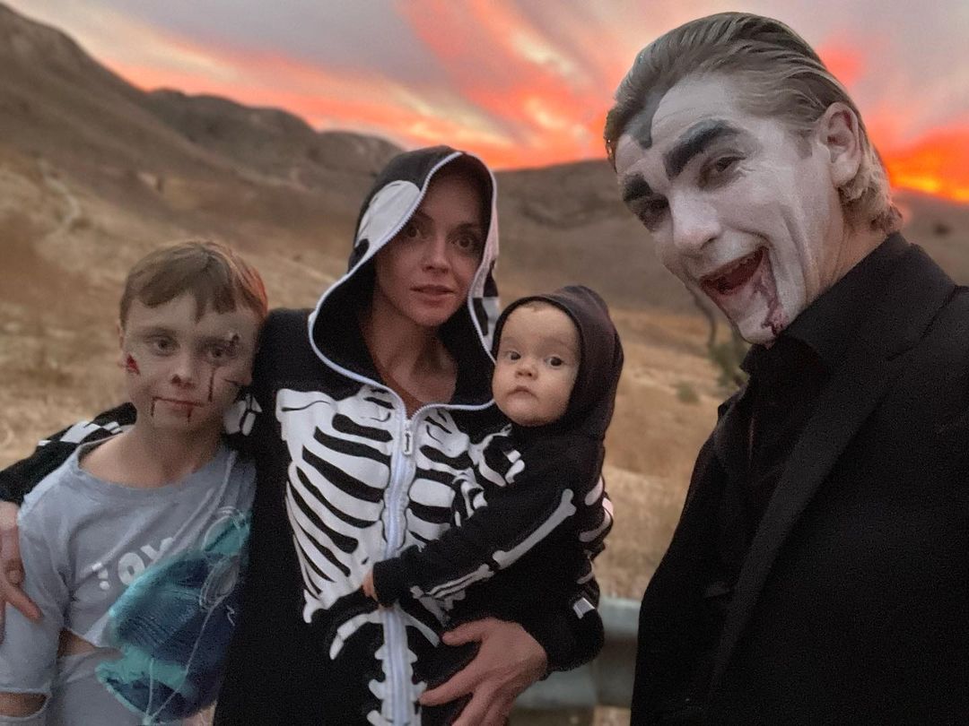 Christina Ricci celebrating Halloween with her second husband, Mark Hampton, and her children