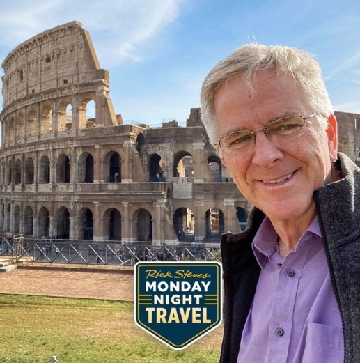 Rick Steves in front of the Roman Colosseum. 