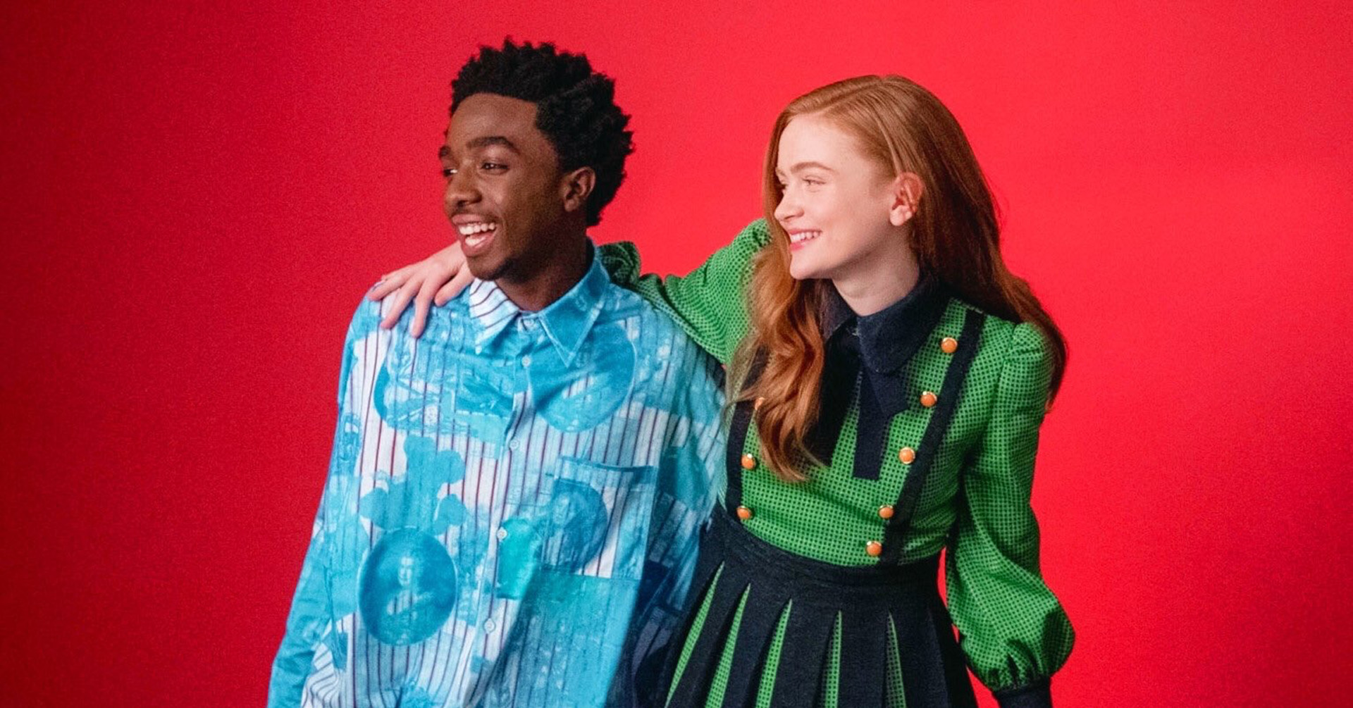 Sadie Sink and Caleb McLaughlin during a photoshoot.