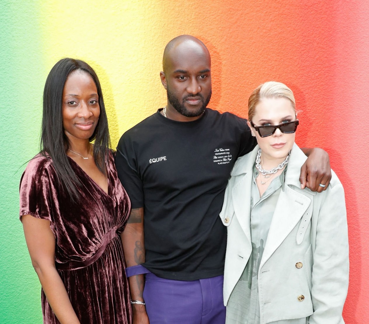 Virgil Abloh pictured with his wife Shannon Abloh (R) and his sister after the Louis Vuitton Menswear Spring/Summer 2019 show 