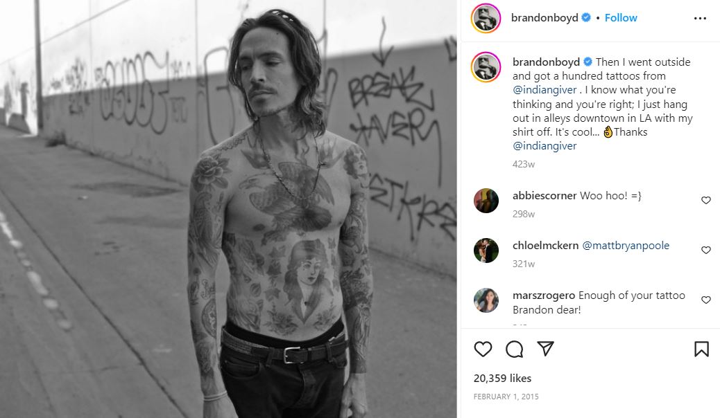 Brandon Boyd talks about his 100 tattoos on Instagram