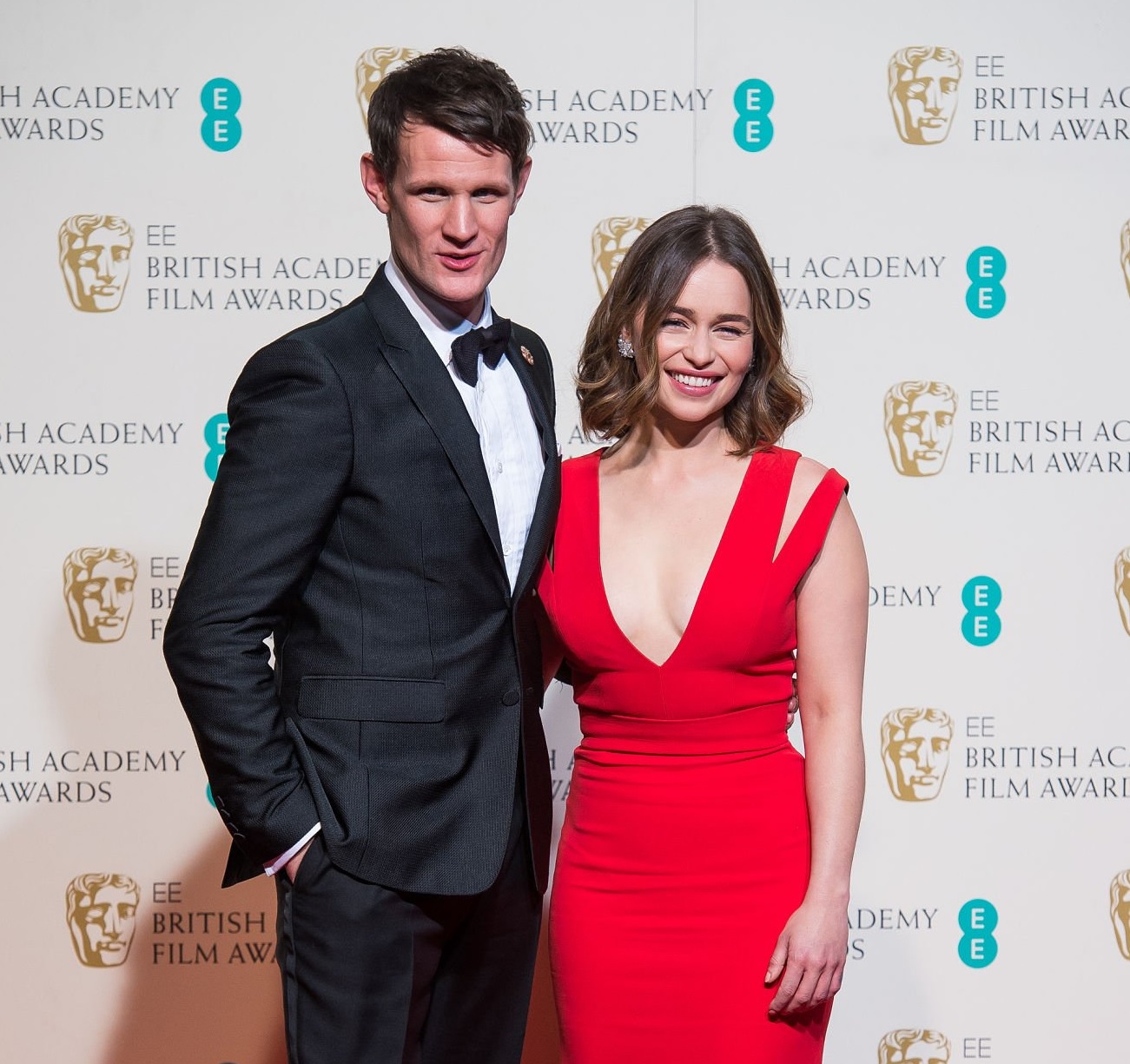  Emilia Clarke and Matt Smith pose in the winners room at the EE British Academy Film Awards in 2016.