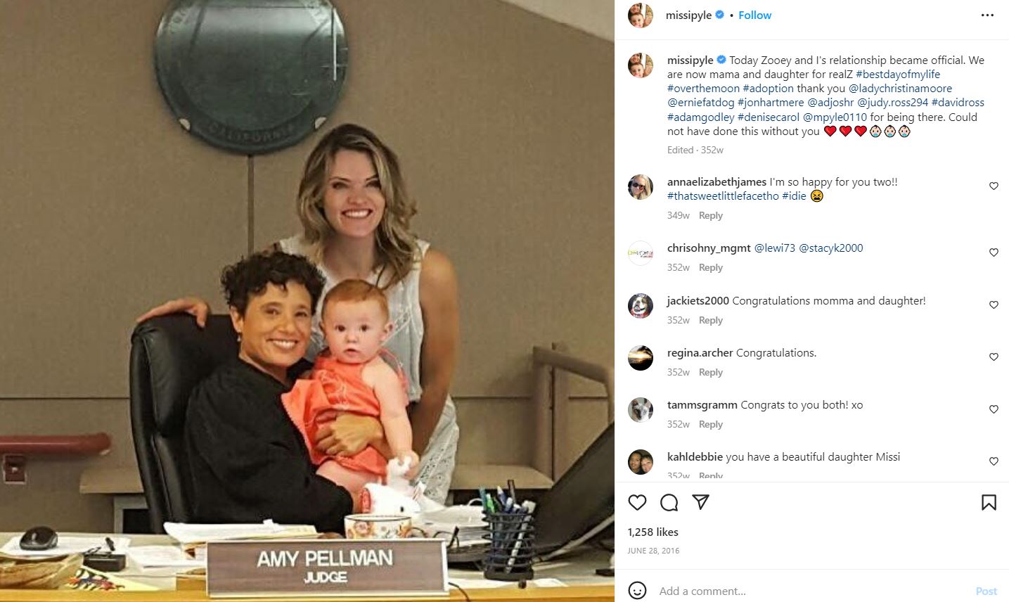 Missy Pyle legally adopts her daughter Zooey