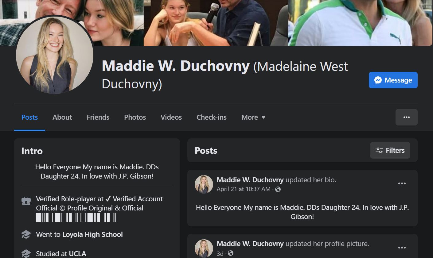 Maddie Duchovny's fake Facebook Account 