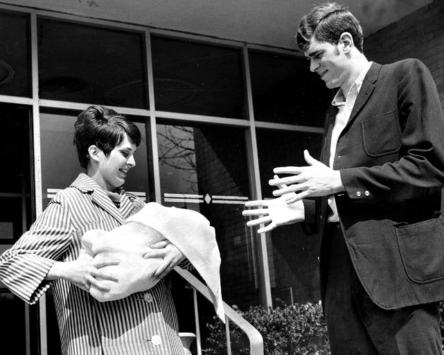 Maxine and Phil Jackson with their first baby in 1968.