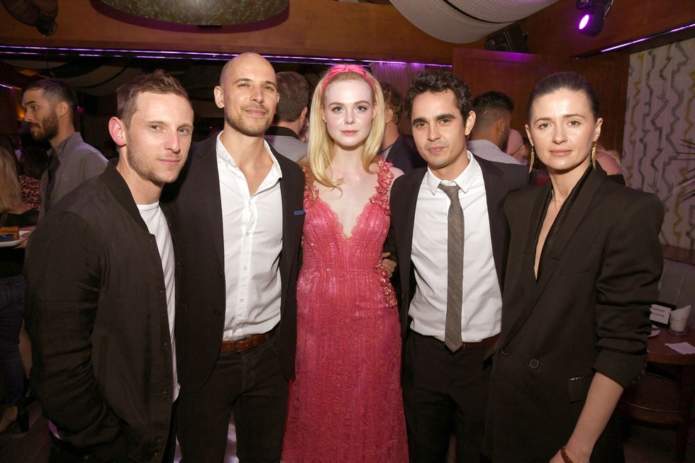 Elle Fanning and Max Minghella with the cast of 'Teen Spirit'.