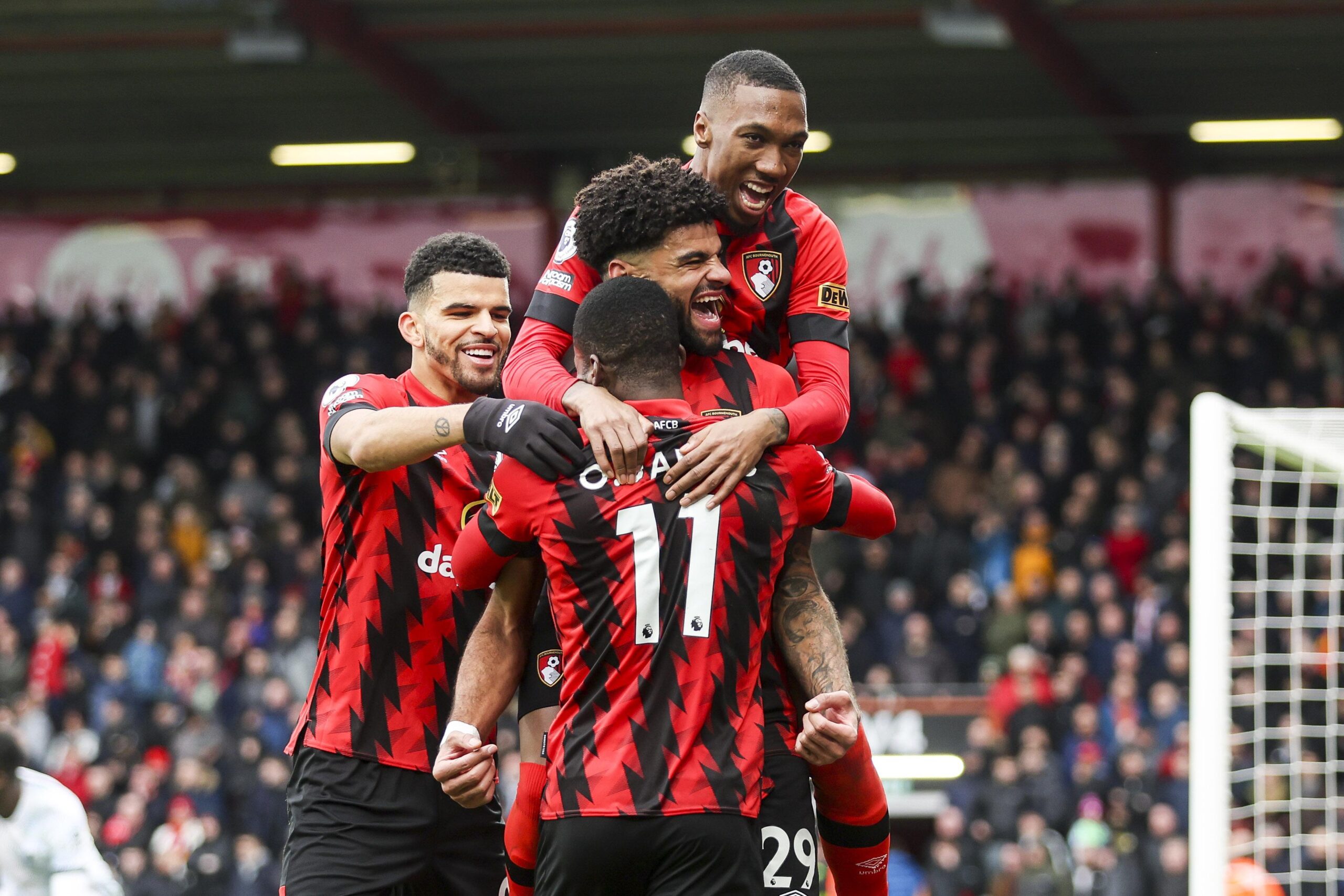 Philip Billing celebrating a goal with team mates.