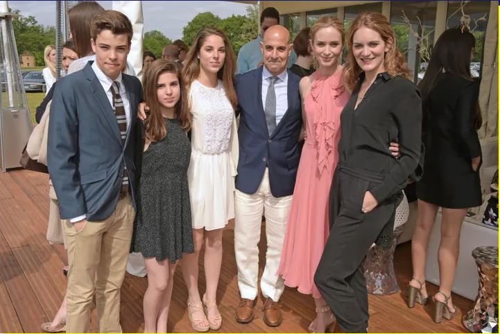Stanley Tucci with his three oldest children, Emily Blunt and Felicity Blunt in 2015.