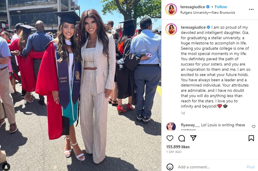 Teresa Giudice congratulates her daughter Gia Giudice  on graduating.