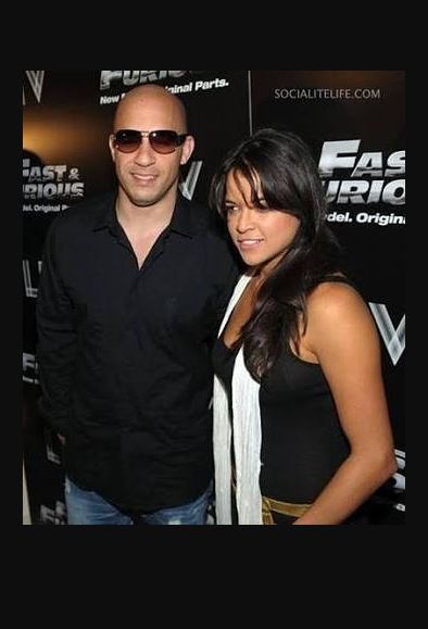 Michelle Rodriguez with Vin Diesel on filming shoot