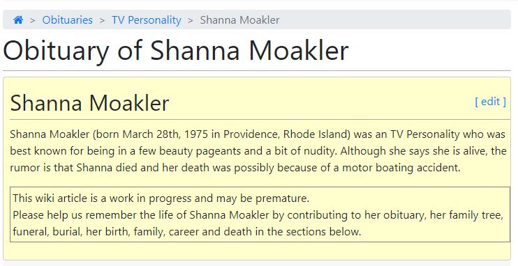 Shanna Moakler edited Obituary