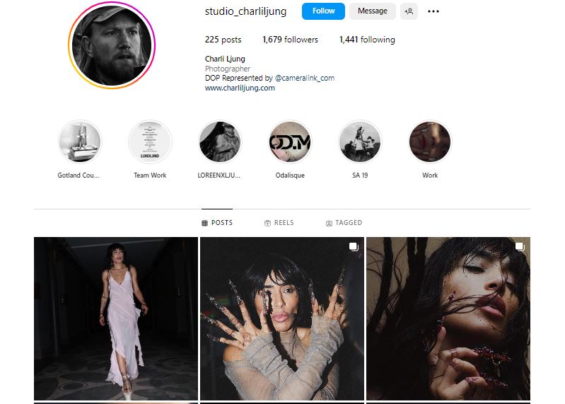 Singer Loreen's boyfriend Charli Ljung's Instagram profile.