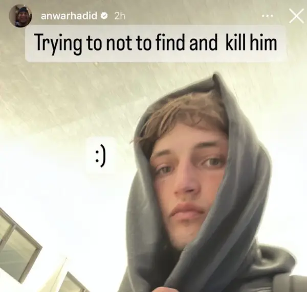 Anwar Hadid shared this disturbing comment on his Instagram story