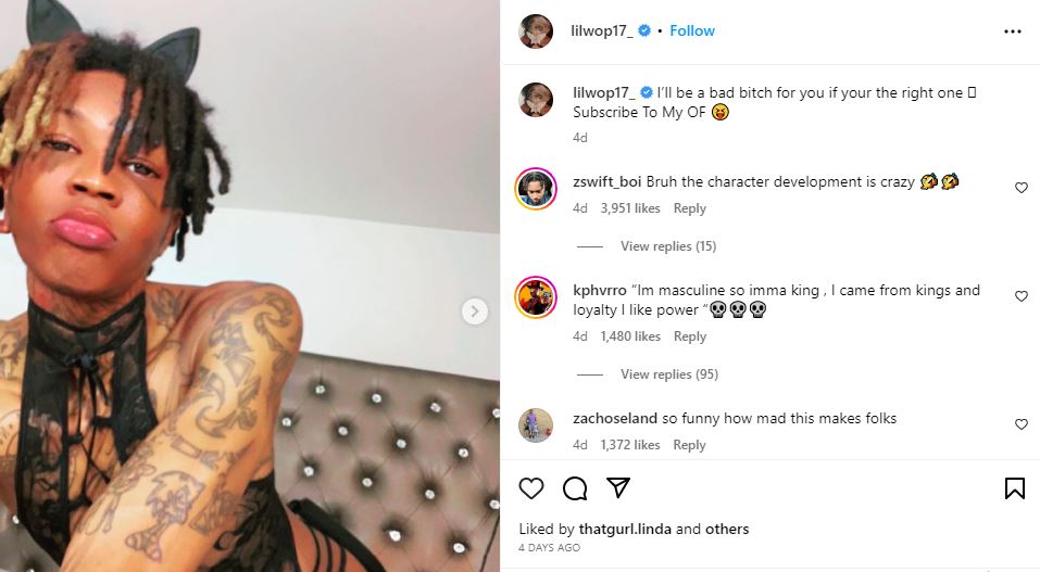 Lil Wop's Instagram post has garnered a lot of attention.
