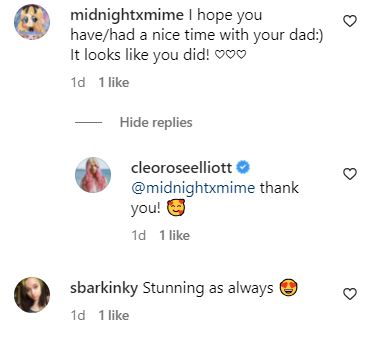 Fans reaction to Cleo Rose Elliot's Instagram post
