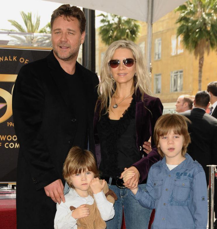 An old picture of Russell Crowe with his ex-wife Danielle Spencer and sons 