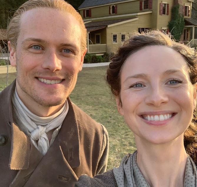 Sam Heughan with his co-star Caitriona Balfe