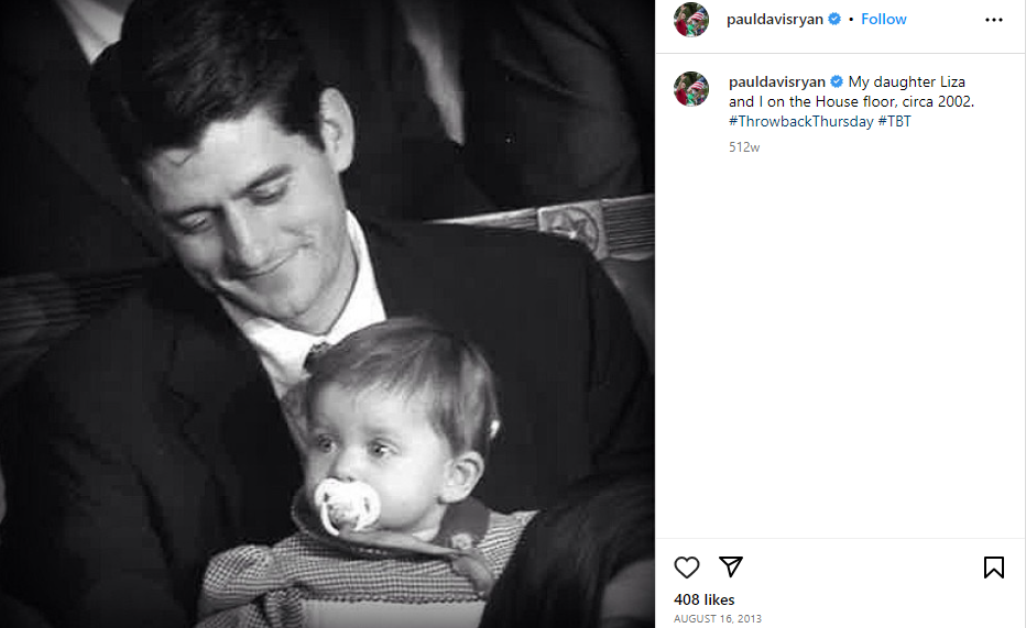 Paul Ryan shared a photo of his daughter as Throwback Thursday