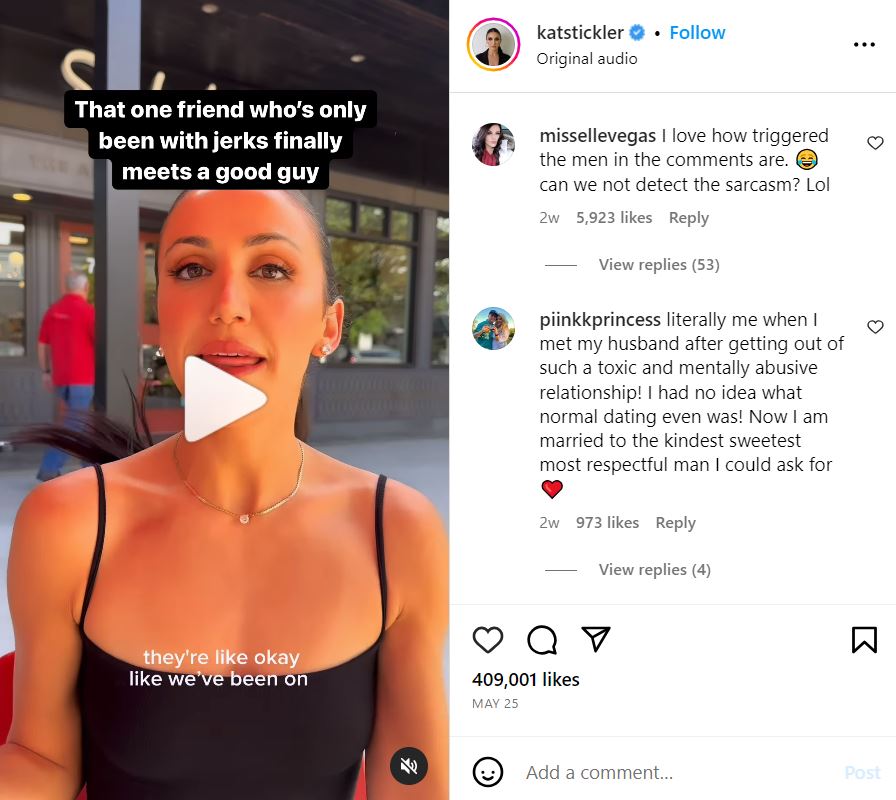 Kat Stickler's post related to a normal relationship after a toxic one