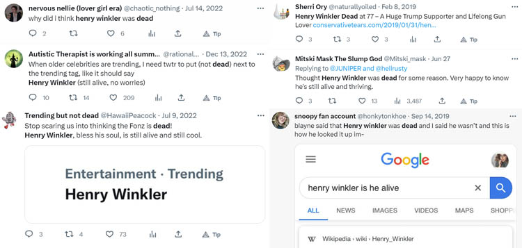 Fans tweet about Henry Winkler's death rumors