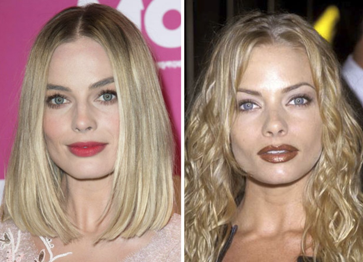 Margot Robbie is on the left and Jaime Pressly is on the right.