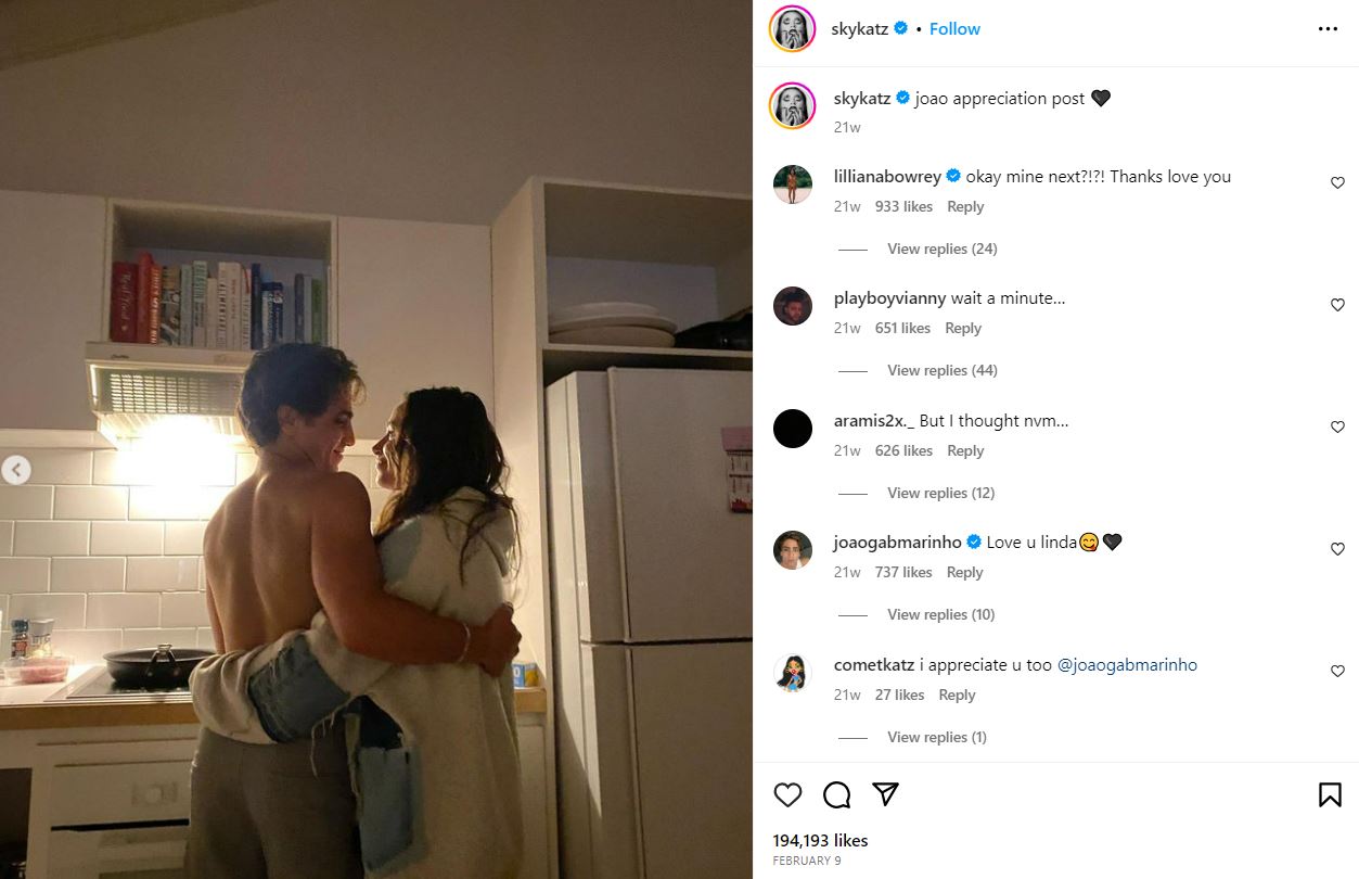 Sky Katz posts a picture with Joao Marinho on her Instagram