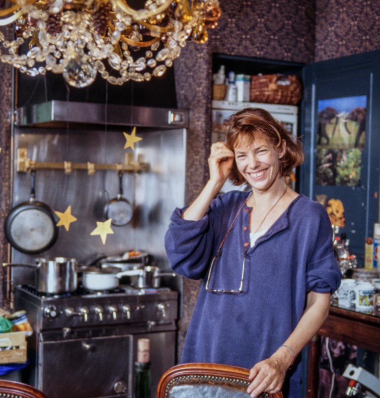 Jane Birkin in the kitchen of her house in the 6th arrondissement.