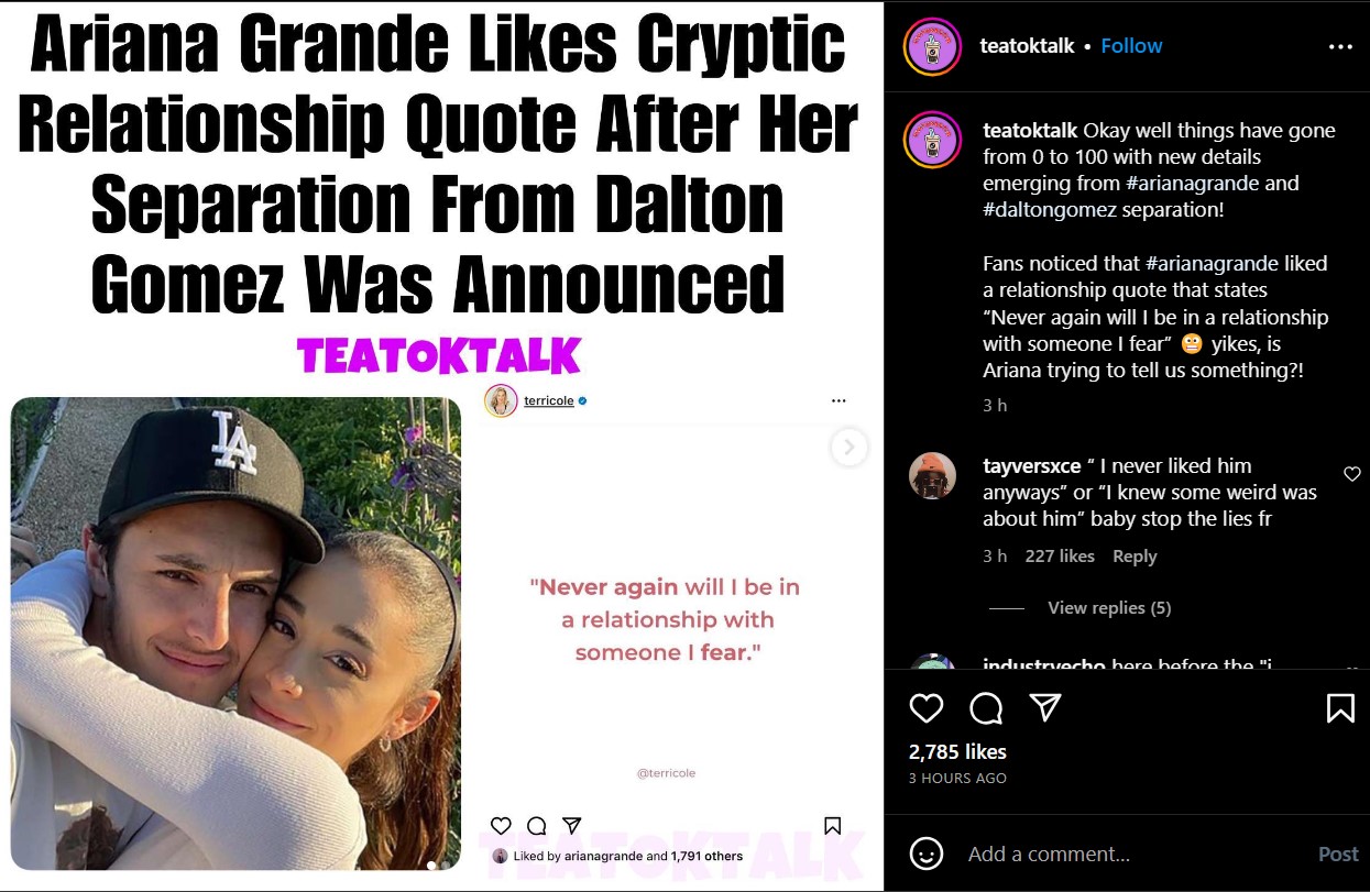 Ariana Grande liked the cryptic relationship quote. 