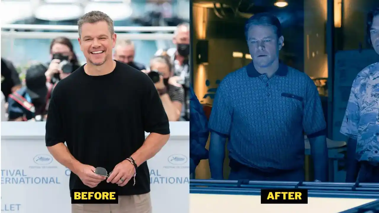 Matt Damon before and after his weight gain for the movie 'Air'