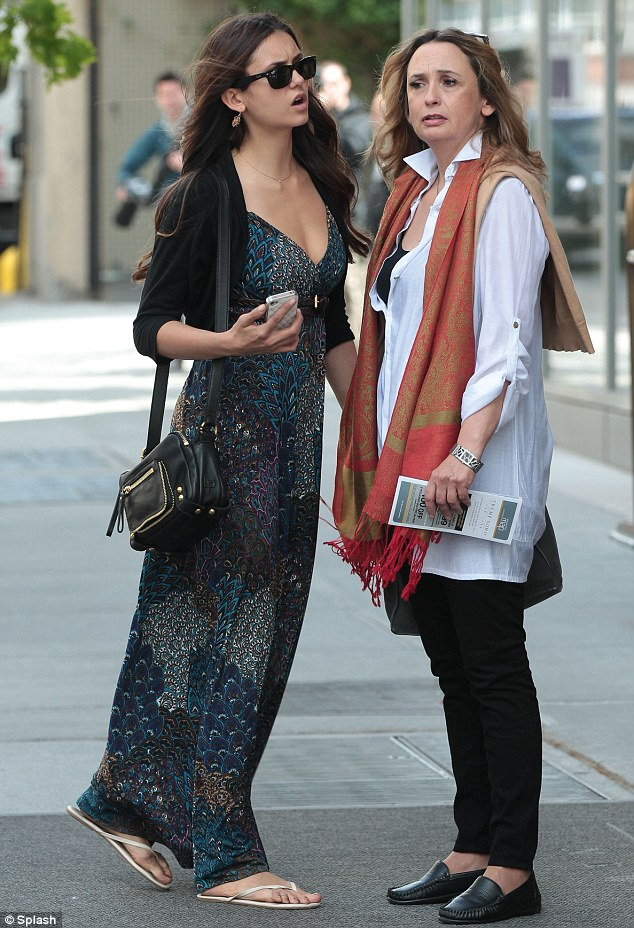 Nina Dobrev with her mother as seen in New York