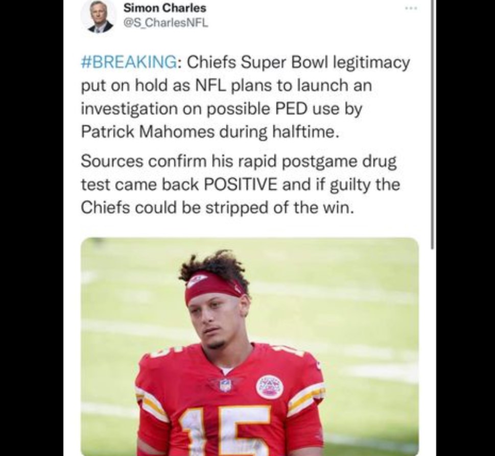 Patrick Mahomes was rumored to have used steroids during a game.