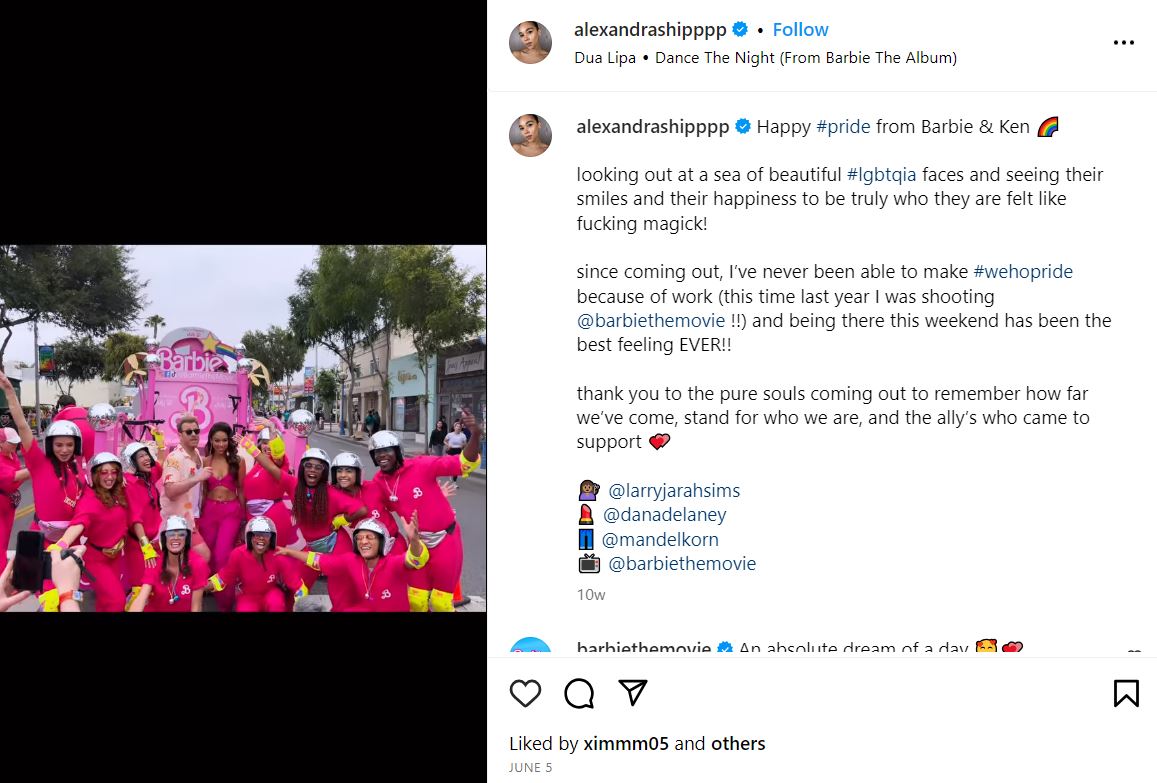 Alexandra Shipp at her first pride parade with the Barbie cast