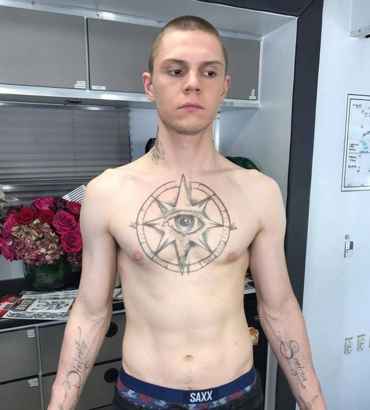 Evan Peters with some fake tattoos