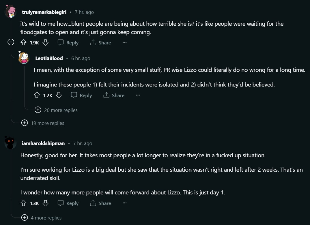 Fans' reactions to Sophia Nahli Allison's revelation about working with Lizzo. 