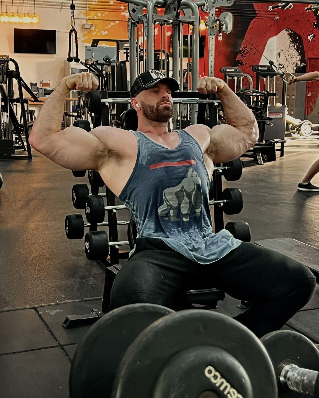 Bradley Martyn working out in his gym