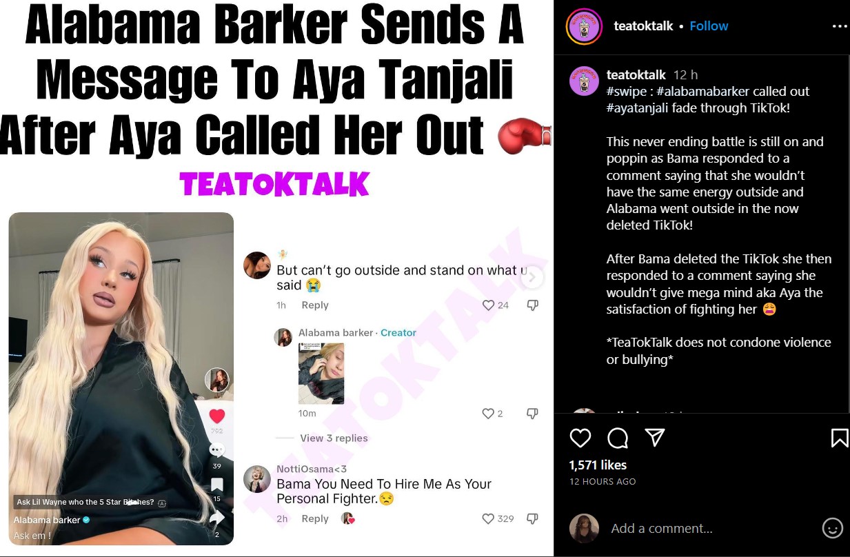 Alabama Barker finally responded to Aya Tanjali's comment. 