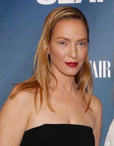 Uma Thurman sported a natural beauty makeup look at the premiere party of 'The Slap'